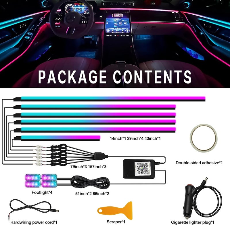 WEBUPAR Dreamcolor Acrylic Interior Car Light 10 in 1 Automotive Ambient Light Kits with APP Control 16 Million Color 175 inches Fiber Optic Car LED Strip Light, RGB Music Sync Neon Car Lighting - Image 5